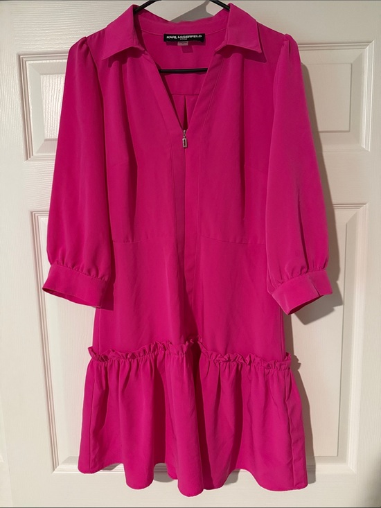 Karl Lagerfeld Dresses & Skirts - Karl Lagerfeld Paris Crepe Zip-Front 3/4-Sleeve Dress - Bright Fuchsia